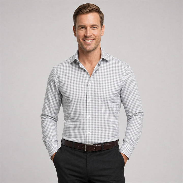 Forest Green Gingham Long Sleeve Dress Shirt