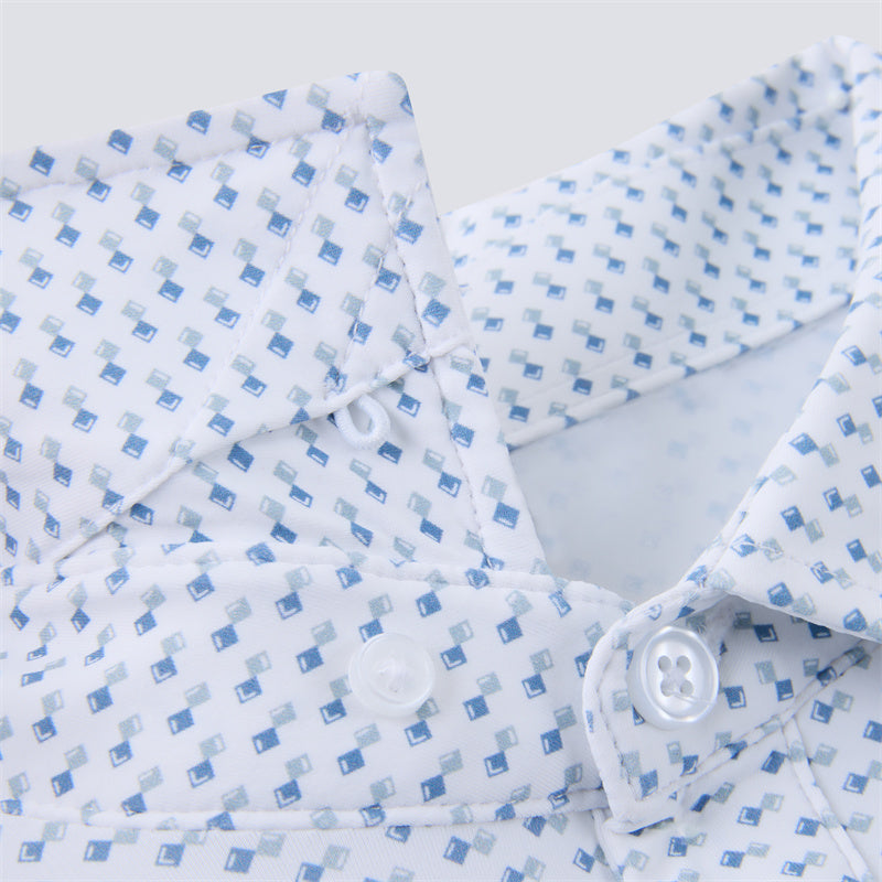Geo Double Royal Blue &amp; White Square Short Sleeve Polo