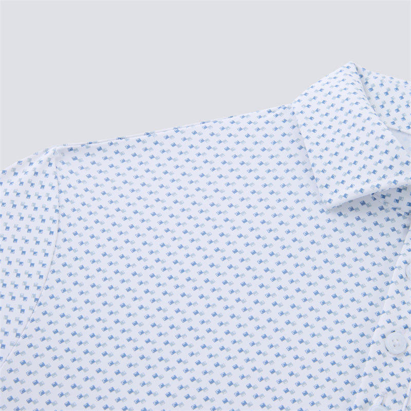 Geo Double Royal Blue &amp; White Square Short Sleeve Polo