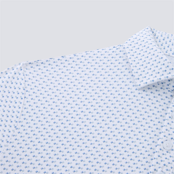 Geo Double Royal Blue &amp; White Square Short Sleeve Polo