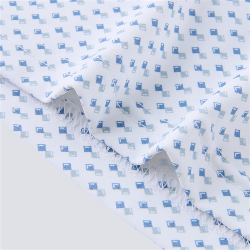 Geo Double Royal Blue &amp; White Square Short Sleeve Polo