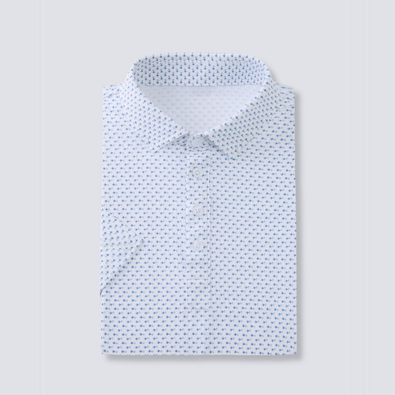 Geo Double Royal Blue &amp; White Square Short Sleeve Polo