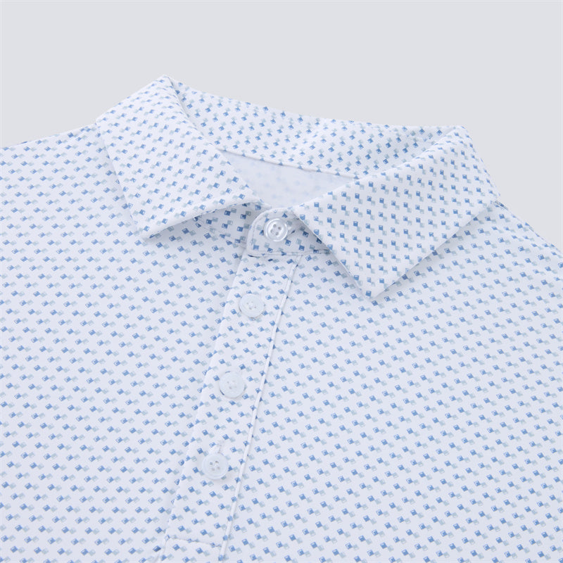 Geo Double Royal Blue &amp; White Square Short Sleeve Polo