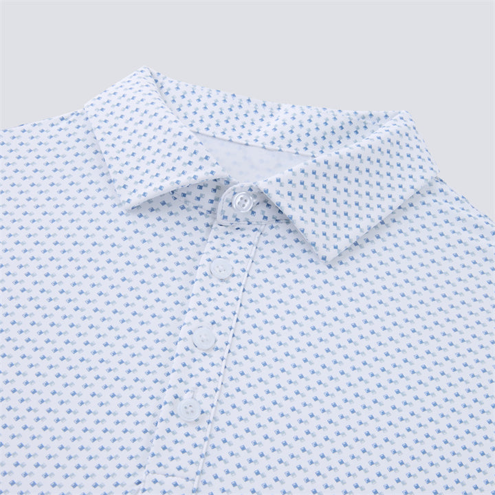 Geo Double Royal Blue &amp; White Square Short Sleeve Polo