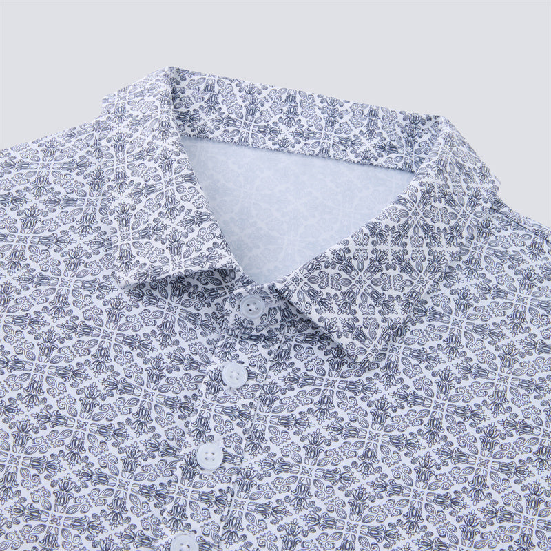 Navy &amp; White Jacquard Short Sleeve Polo