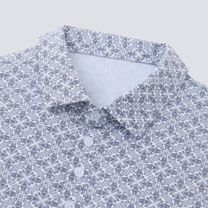 Navy &amp; White Jacquard Short Sleeve Polo