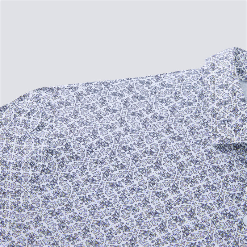 Navy &amp; White Jacquard Short Sleeve Polo