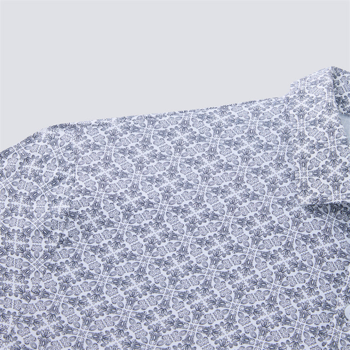 Navy &amp; White Jacquard Short Sleeve Polo
