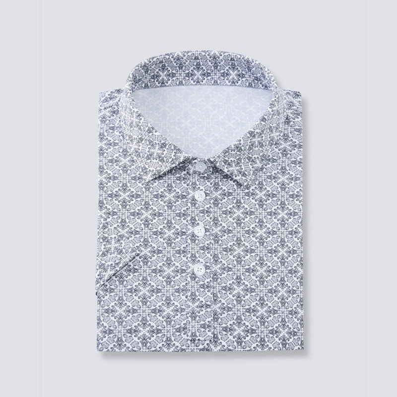 Navy &amp; White Jacquard Short Sleeve Polo