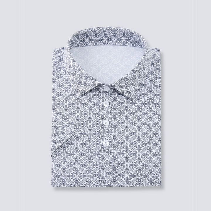 Navy &amp; White Jacquard Short Sleeve Polo