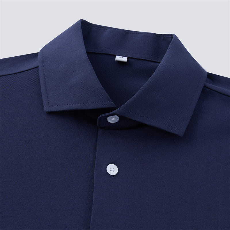 Navy Cotton/Spendex Button Down Short Sleeves Casual Shirt-Navy