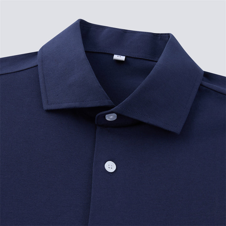 Navy Cotton/Spendex Button Down Short Sleeves Casual Shirt-Navy