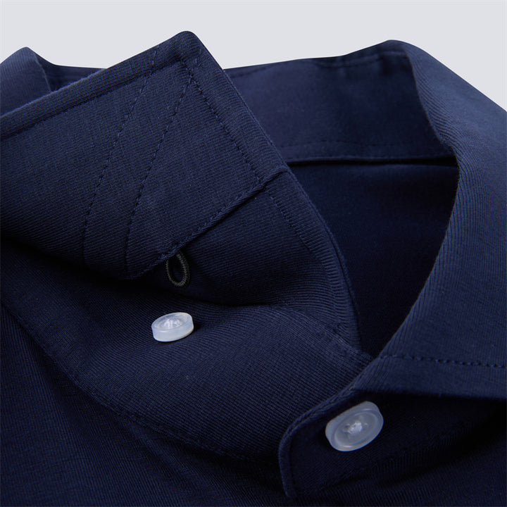Navy Cotton/Spendex Button Down Short Sleeves Casual Shirt-Navy