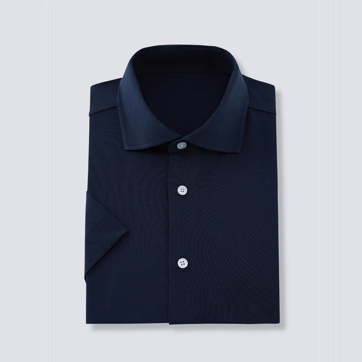 Navy Cotton/Spendex Button Down Short Sleeves Casual Shirt-Navy