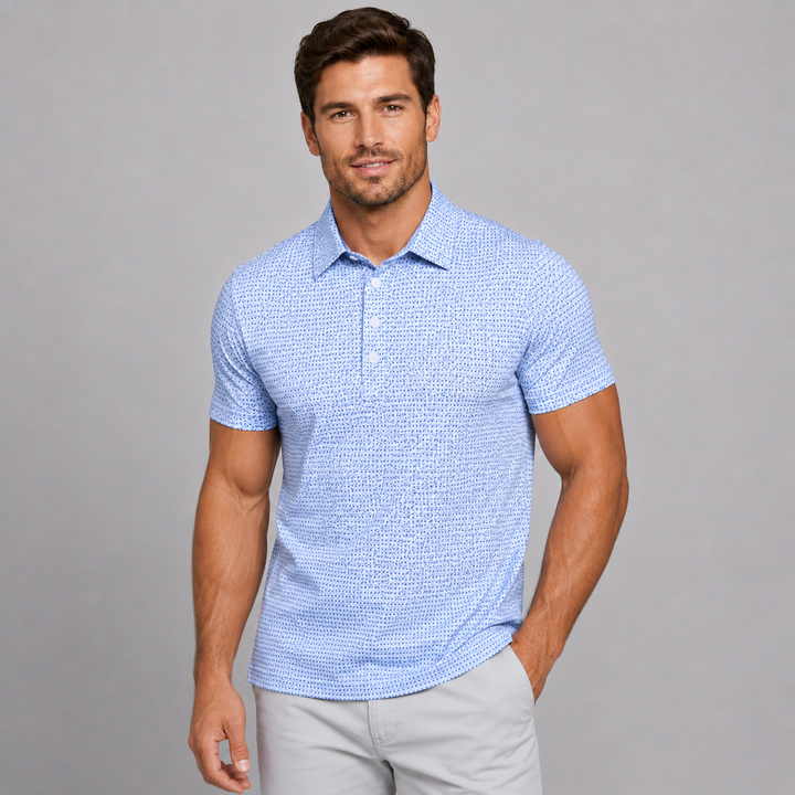 White and Blue Paisley Short Sleeve Polo