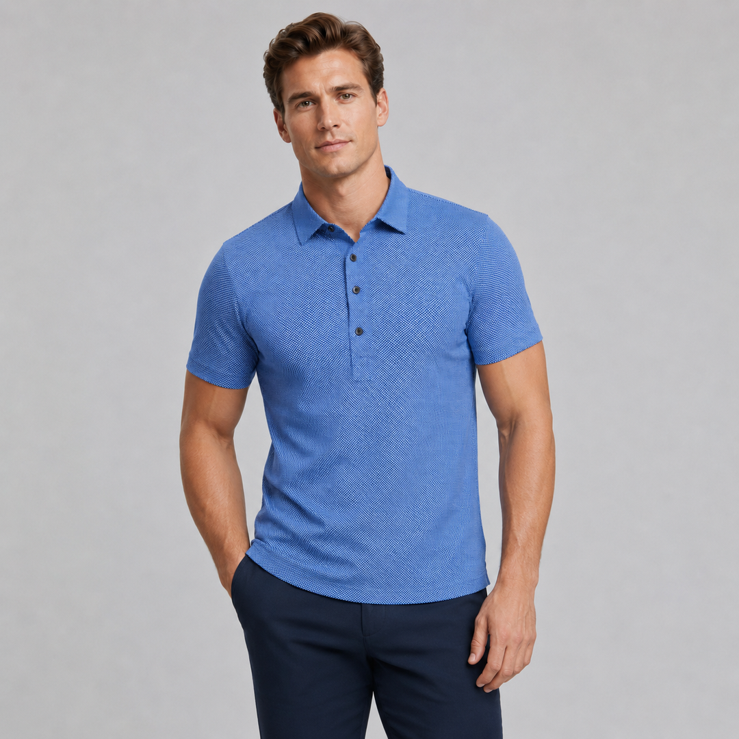 Blue Mini Crown Check Short Sleeve Polo