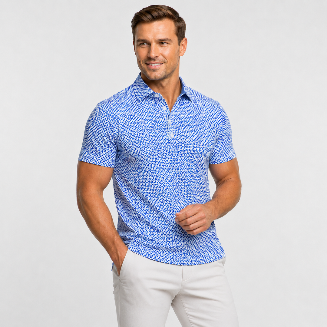Royal Blue &amp; White Circles Short Sleeve Polo