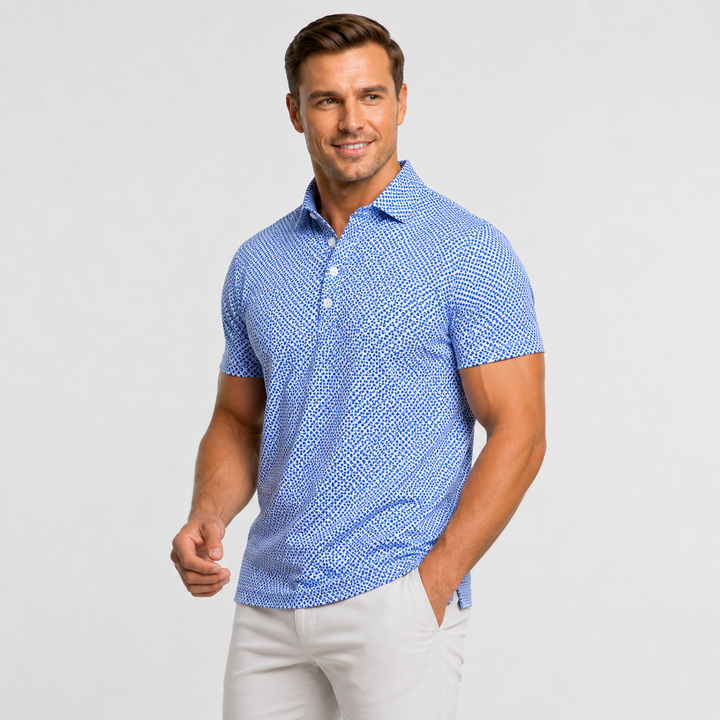 Royal Blue &amp; White Circles Short Sleeve Polo