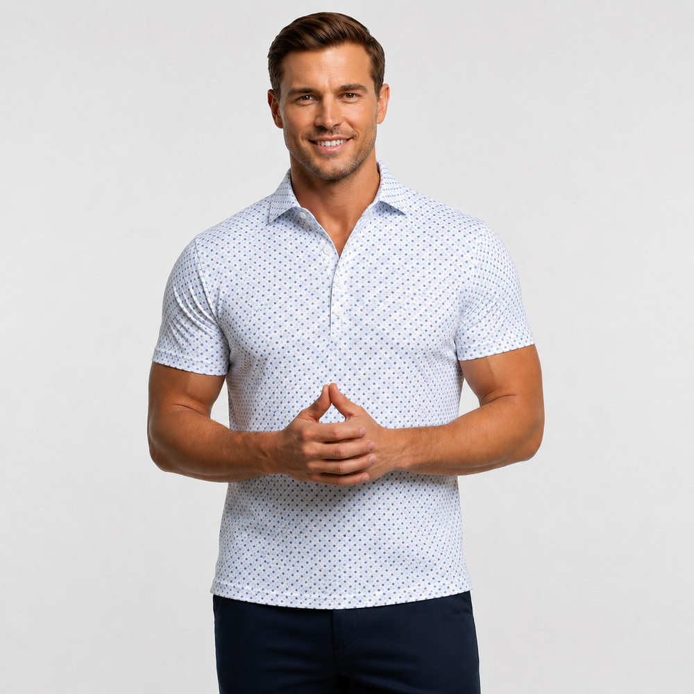 Geo Double Royal Blue & White Square Short Sleeve Polo - Town Hill