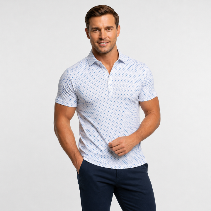 Geo Double Royal Blue &amp; White Square Short Sleeve Polo