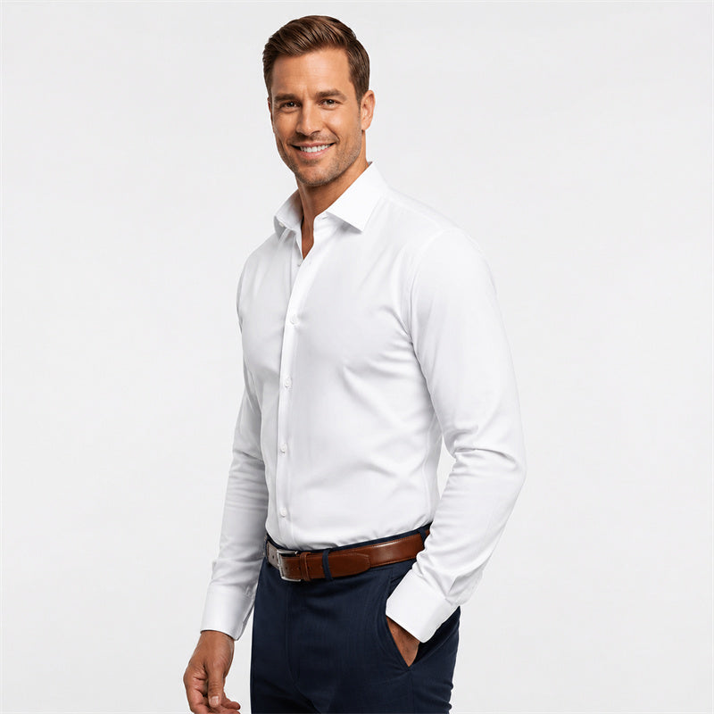 Pure White Long sleeve Dress Shirt