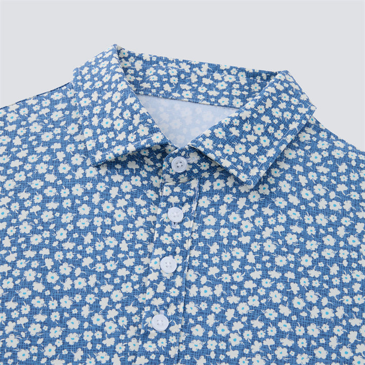 White &amp; Light Blue Floral Short Sleeve Polo