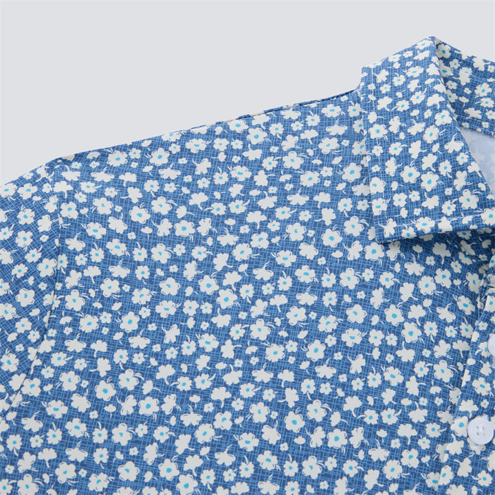 White &amp; Light Blue Floral Short Sleeve Polo