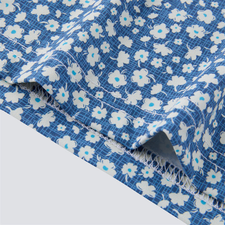 White &amp; Light Blue Floral Short Sleeve Polo