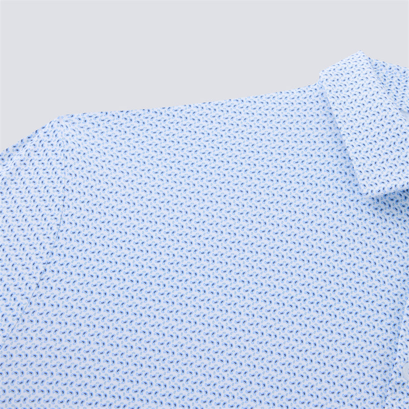 White and Blue Paisley Short Sleeve Polo
