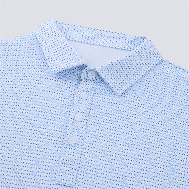 White and Blue Paisley Short Sleeve Polo