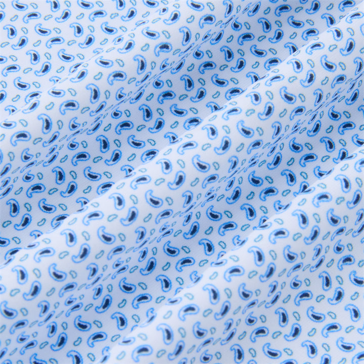 White and Blue Paisley Short Sleeve Polo
