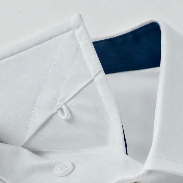 Athletic Fit White Navy Accent Stretch Dress Shirt
