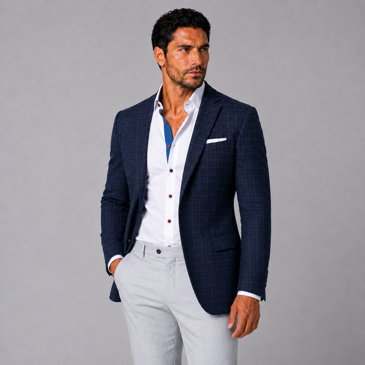 Athletic Fit Stretch Blazer – Blue Plaid - Town Hill