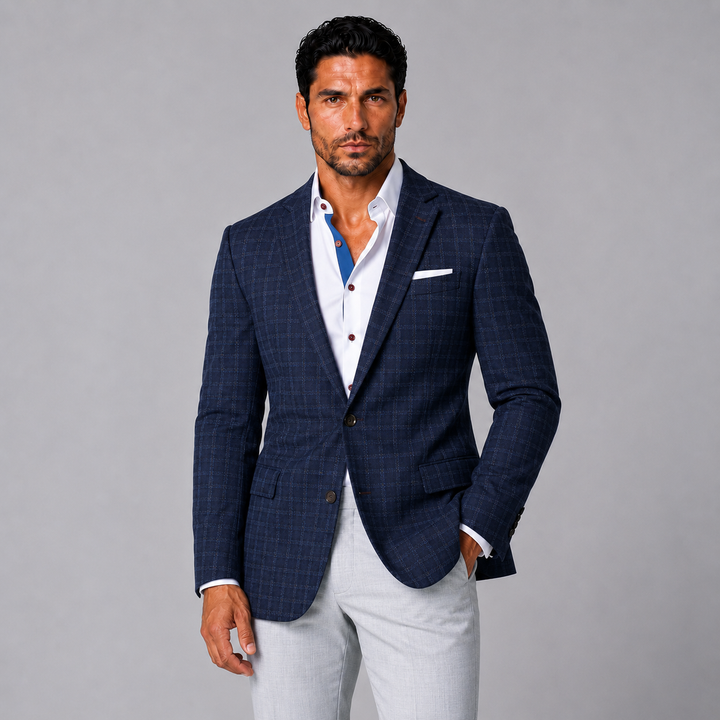 Athletic Fit Stretch Blazer – Blue Plaid - Town Hill