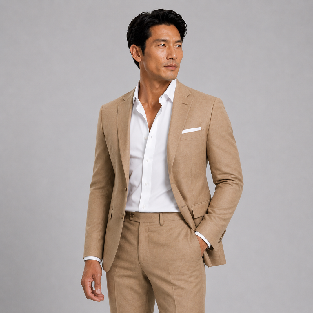 Athletic Fit Stretch Short Blazer – Heathered Sand - Town Hill